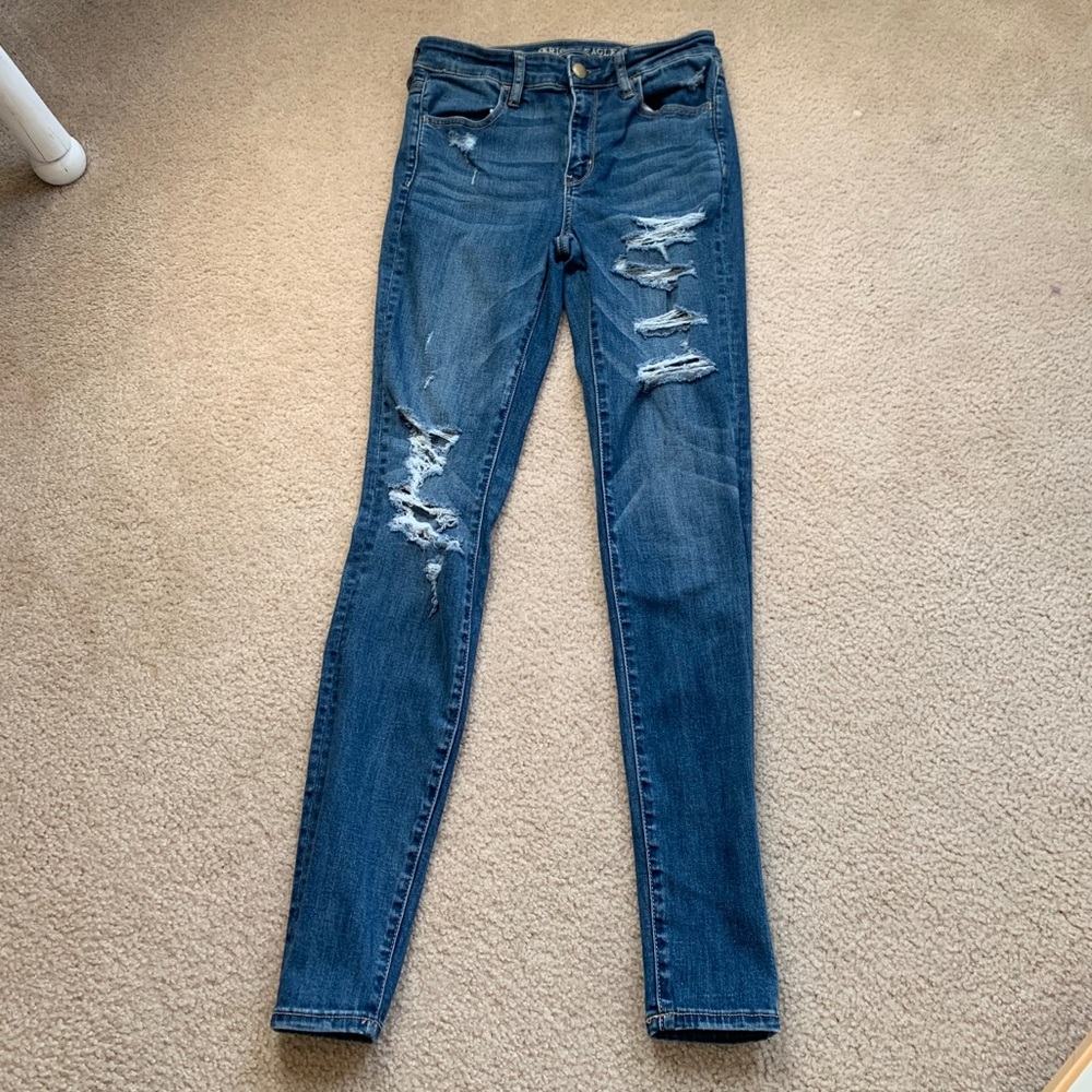 Blue, ripped skinny jeans